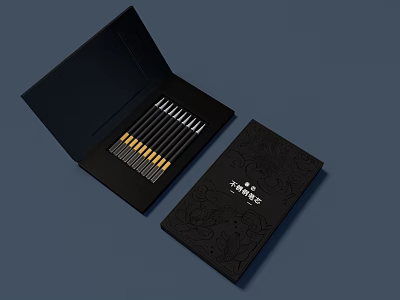 Fountain Pens Set In Elegant Black Embossed Gift Box With Chinese Design 3d model