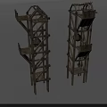 Ancient Wooden Siege Weapons Tower Like Structures With Multiple Platforms And Ladders 3d model
