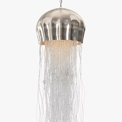 Modern Jellyfish Shaped Crystal Chandelier With Metallic Top And Hanging Crystal Tassels 3d model