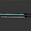 Futuristic Swords With Blue Yellow Neon Lights And Shiny Reflections