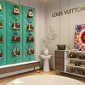 Louis Vuitton Showroom With Green Panel Wall Hanging Handbags And Decorative Art