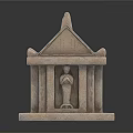 Ancient Style Stone Shrine Structure Featuring Triangular Roof And Interior Carved Statue 3d model