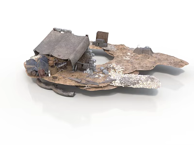 Rural Scene Model With Thatched Roof Cottage Stones And Dirt Ground 3d model