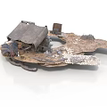 Rural Scene Model With Thatched Roof Cottage Stones And Dirt Ground
