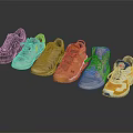 Six Pairs of Various Styles Sneakers with Color Gradient from Dark to Colorful