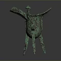 Ancient Chinese Bronze Sculpture With Three Legs And Greenish Blue Patina