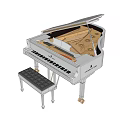 Elegant White Steinway & Sons Grand Piano With Upholstered Stool Musical Instrument