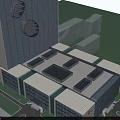 Modern Hospital Building With Glass Curtain Wall And Red Cross Logo Exterior View