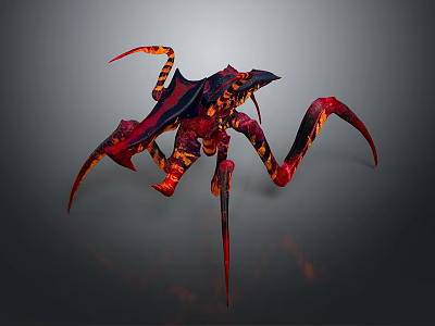 Fantasy Mythical Creature Character With Red Black Fiery Patterns And Multiple Legs 3d model