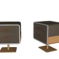 Modern Leather Nightstand With Two Drawers Metal Handles And Gold Base