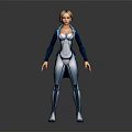 Female Sci Fi Character as Humanoid Creature in Blue White Tight Futuristic Suit