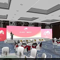 Elegant Banquet Hall Setup For 40th Anniversary With Red Backdrop And Lighting 3d model