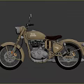 Vintage Royal Enfield Motorcycle With Tan Body Brown Leather Seat And Chrome Accents