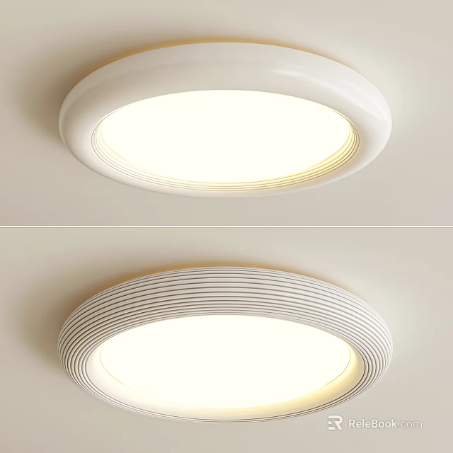 Stylish Modern Round Ceiling Light with Smooth and Striped Edge Designs 3d model 