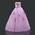 Elegant Strapless Purple Long Dress With Floral Patterns And Flowy Silhouette