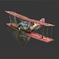 Red Biplane Model With Spiral Propeller And Red Wings On Dark Background