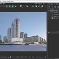 Modern High Rise Residential Buildings with Urban Street Trees Evening Lighting and Traffic Trails