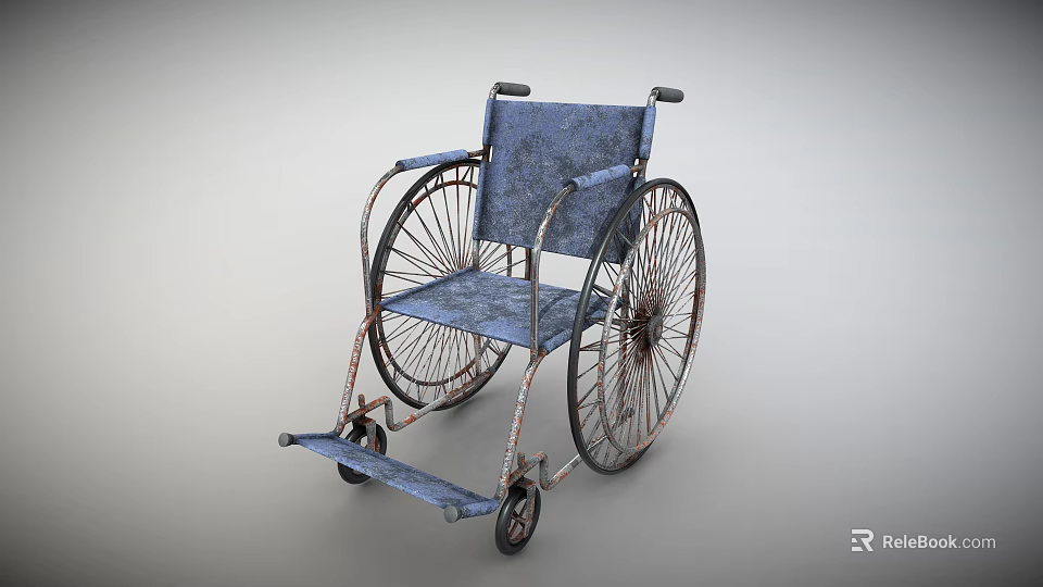 Sturdy Mobility Wheelchair Featuring Blue Padded Seat Metal Frame And Large Wheels 3d model 
