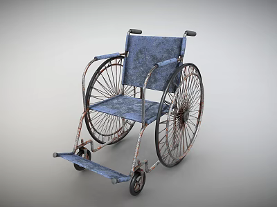Sturdy Mobility Wheelchair Featuring Blue Padded Seat Metal Frame And Large Wheels 3d model