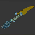 Fantasy Glowing Blue Dagger With Crystal Patterns And Striped Handle 3d model