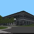 Aerial View Planning of Modern Building Complex With Connected Structures Green Spaces and Parking Areas