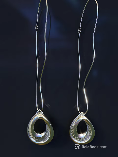 Fashionable Silver Long Chain Earrings With Slim Sparkling Pendant Design For Women 3d model 