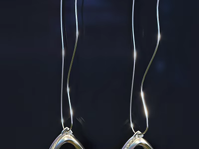 Fashionable Silver Long Chain Earrings With Slim Sparkling Pendant Design For Women 3d model