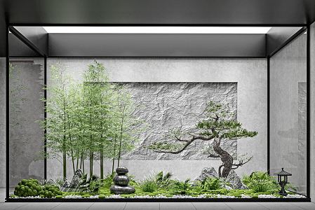 New Chinese style landscape sketch courtyard sketch plant landscaping rockery stone indoor landscape plant pile ferns 3d model