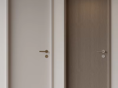 Modern Interior Hinged Doors with Light and Wood Grain Finish and Metal Handles 3d model