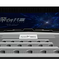 Hytera Conference Stage Design With Blue Background Lighting And Audience Seats
