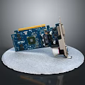 Blue Circuit Board Graphics Card Displayed On Stand With Chip Ports And Gold Fingers