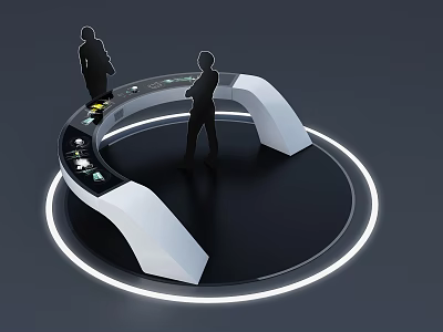 Interactive Circular Display Stand With Illuminated Ring Design And Two People 3d model