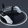 Interactive Circular Display Stand With Illuminated Ring Design And Two People 3d model