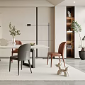 Modern Restaurant Interior With White Dining Table Gray Brown Chairs Rug And Wall Art 3d model