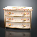 Vintage Painted Chest of Drawers With Three Drawers Golden Knobs And Red Trim