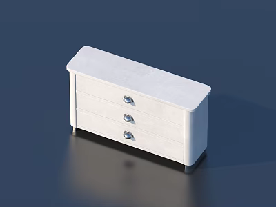 Modern Minimalist White Desk With Metal Handle Drawers And Smooth Surface On Dark Background 3d model