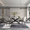 Elegant Modern Restaurant Interior With Dining Table Chairs Pendant Lights Green Plants And Rug
