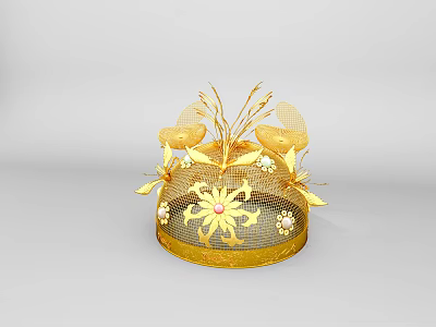 Golden Filigree Tiara with Floral Patterns Pearl Accents and Butterfly Decorations 3d model