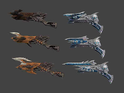 Futuristic Weapons With Ornate Details And Varied Colorful Designs 3d model