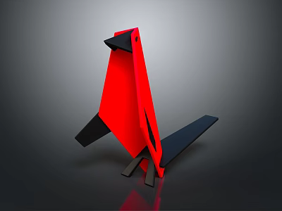 Red and Black Geometric Bird Sculpture with Abstract Design on Dark Background 3d model