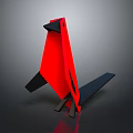 Red and Black Geometric Bird Sculpture with Abstract Design on Dark Background