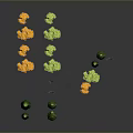 3D Modeled Trees With Various Colored Leaves Orange Green And Leafless Ones On Gray Background