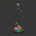 3D Model Fantasy Weapon With Blue Glowing Top Red Black Structure And Green Blue Base
