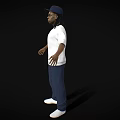 Man In White Long Sleeve T-shirt Blue Pants White Shoes And Cap On Black Background