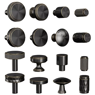 Modern Black Side Table Featuring Various Decorative Knobs And Stylish Designs 3d model