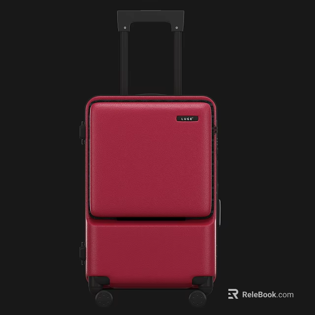 Red Leather Travel Luggage With Dual Wheels And Black Telescopic Handle 3d model 