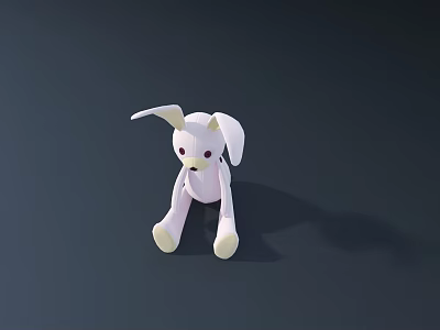 Cute White Rabbit Plush Doll With Long Ears Purple Nose And Yellow Paws 3d model