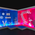 Vibrant Exhibition Display With Blue Pink Backgrounds Gears Balloons Flamingos Cacti And VI VX Letters
