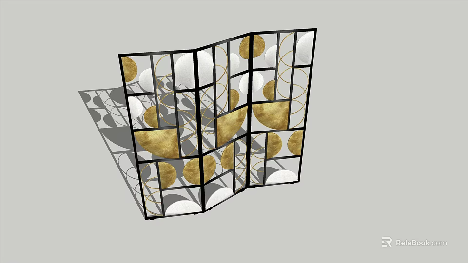 Modern Folding Decorative Screen With Black White Frame And Gold Patterns 3d model 