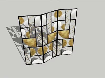Modern Folding Decorative Screen With Black White Frame And Gold Patterns 3d model